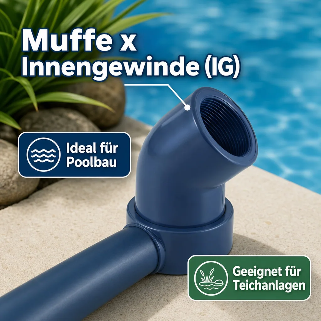 PVC Winkel 45 Grad, PVC-U Winkel, Muffe 32 mm x 1", PN10