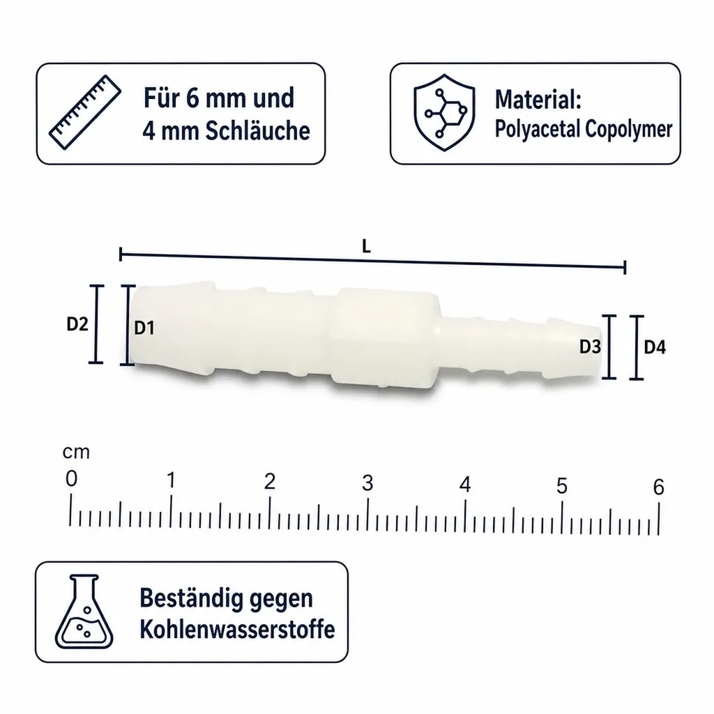 Schlauchverbinder Kunststoff Tülle reduziert 6 mm x 4 mm