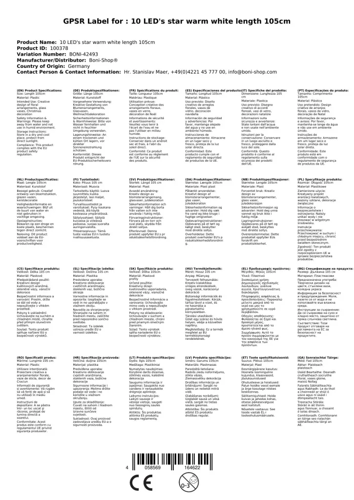 Lichterkette Sterne, LED, warmweiß, 10 LED