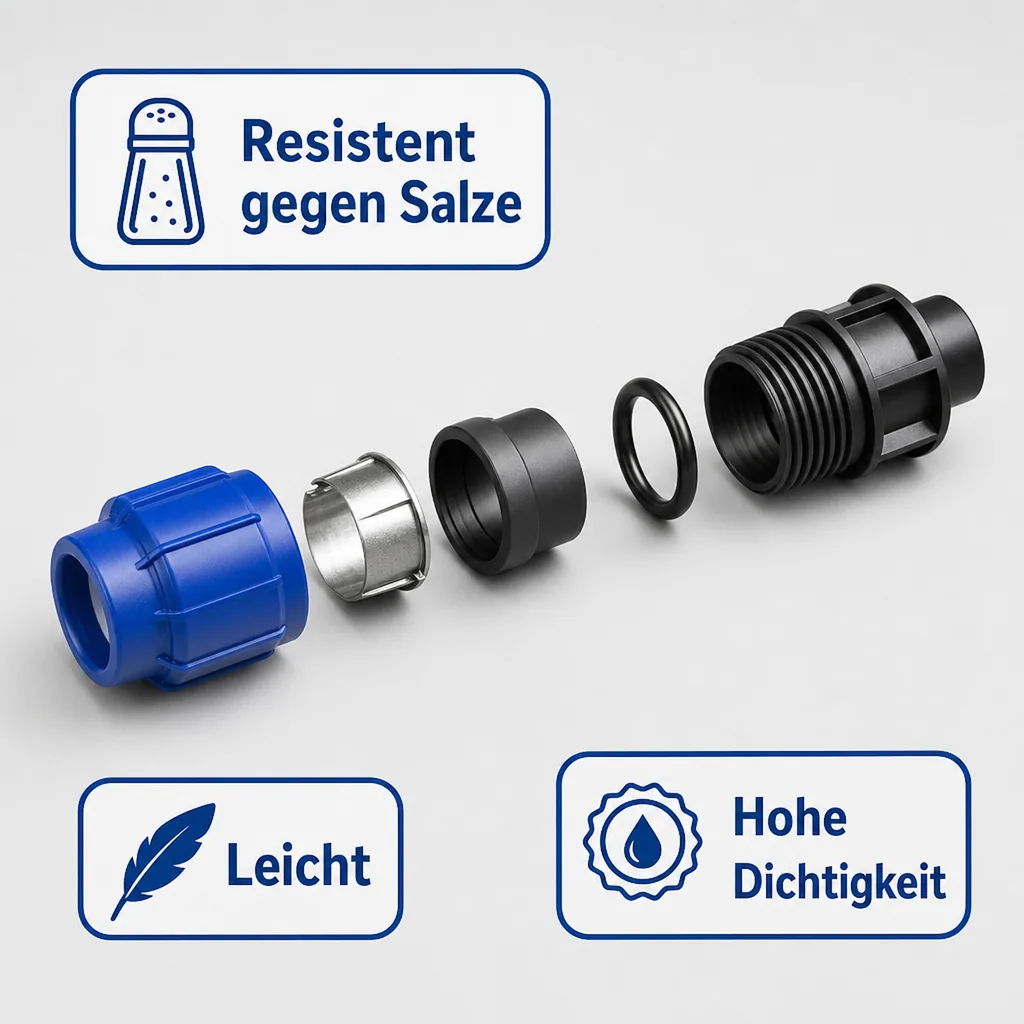 PP PE Rohr Verschraubung Kupplung reduziert 20 x 16