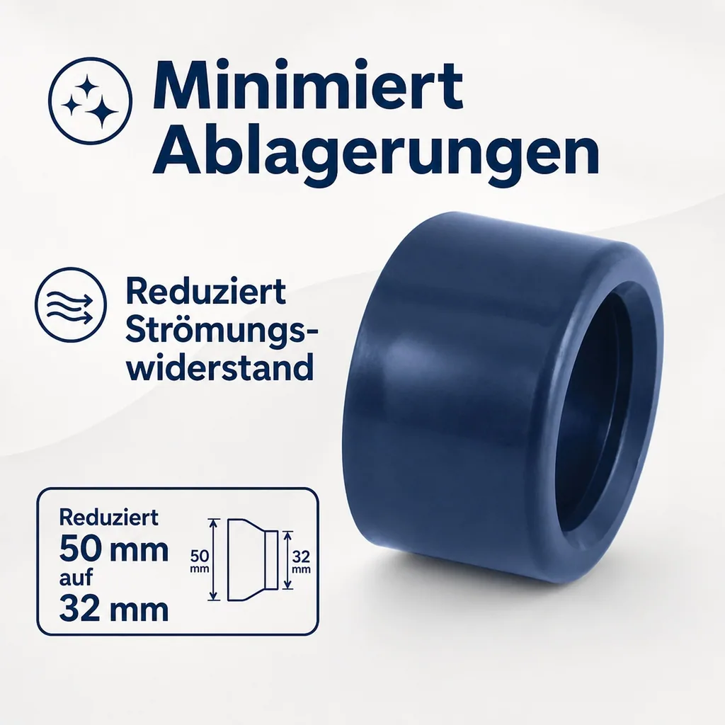 PVC Reduktion kurz 50x32 mm, PN16, PVC-U Fitting, Reduzierstück