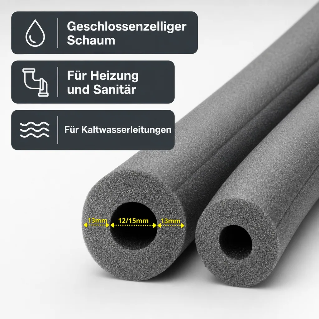 Rohrisolierung, 1m, 12/15 mm x 13 mm, Foam Rohrisolierung, Rohrmanschettenisolierung