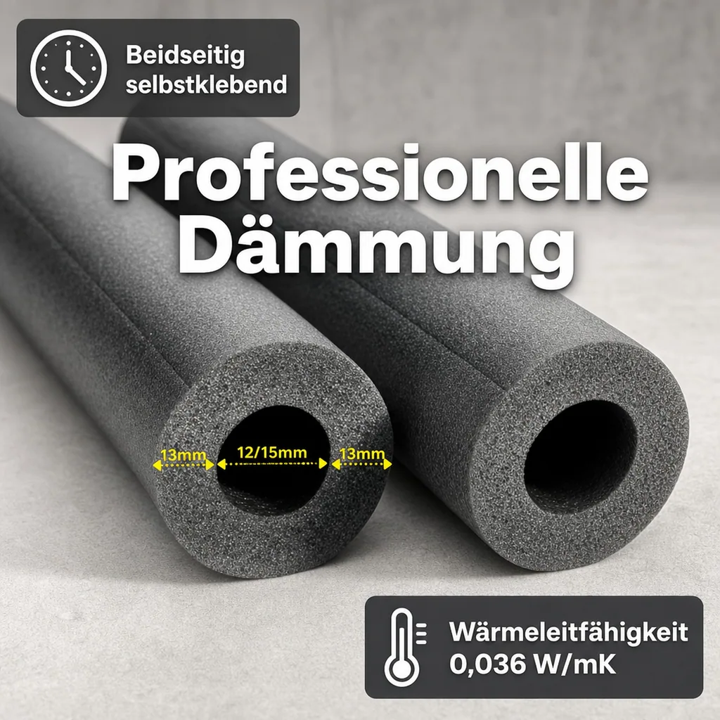 Rohrisolierung, 1m, 12/15 mm x 13 mm, Foam Rohrisolierung, Rohrmanschettenisolierung