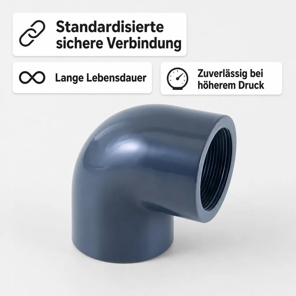 PVC Winkel 90 Grad, PVC-U, 1 1/4 Zoll Innengewinde, PN10, Rohrverbindungen