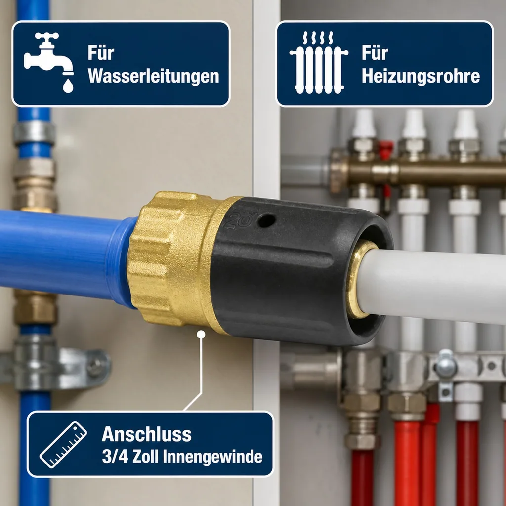 Steckfitting Wasserleitung, Übergang 20 x 2 auf 3/4 IG, Heizung