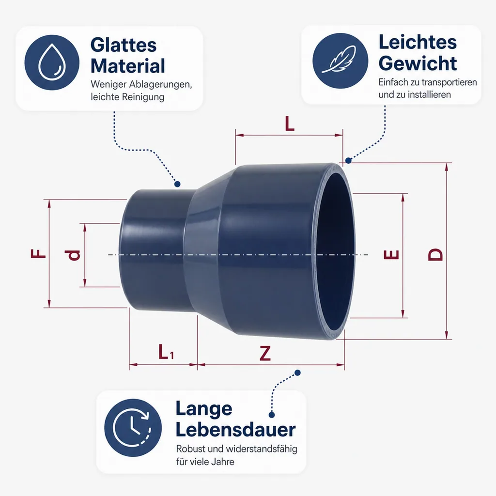 PVC Reduzierung lang 40-32mm x 20 mm PN16