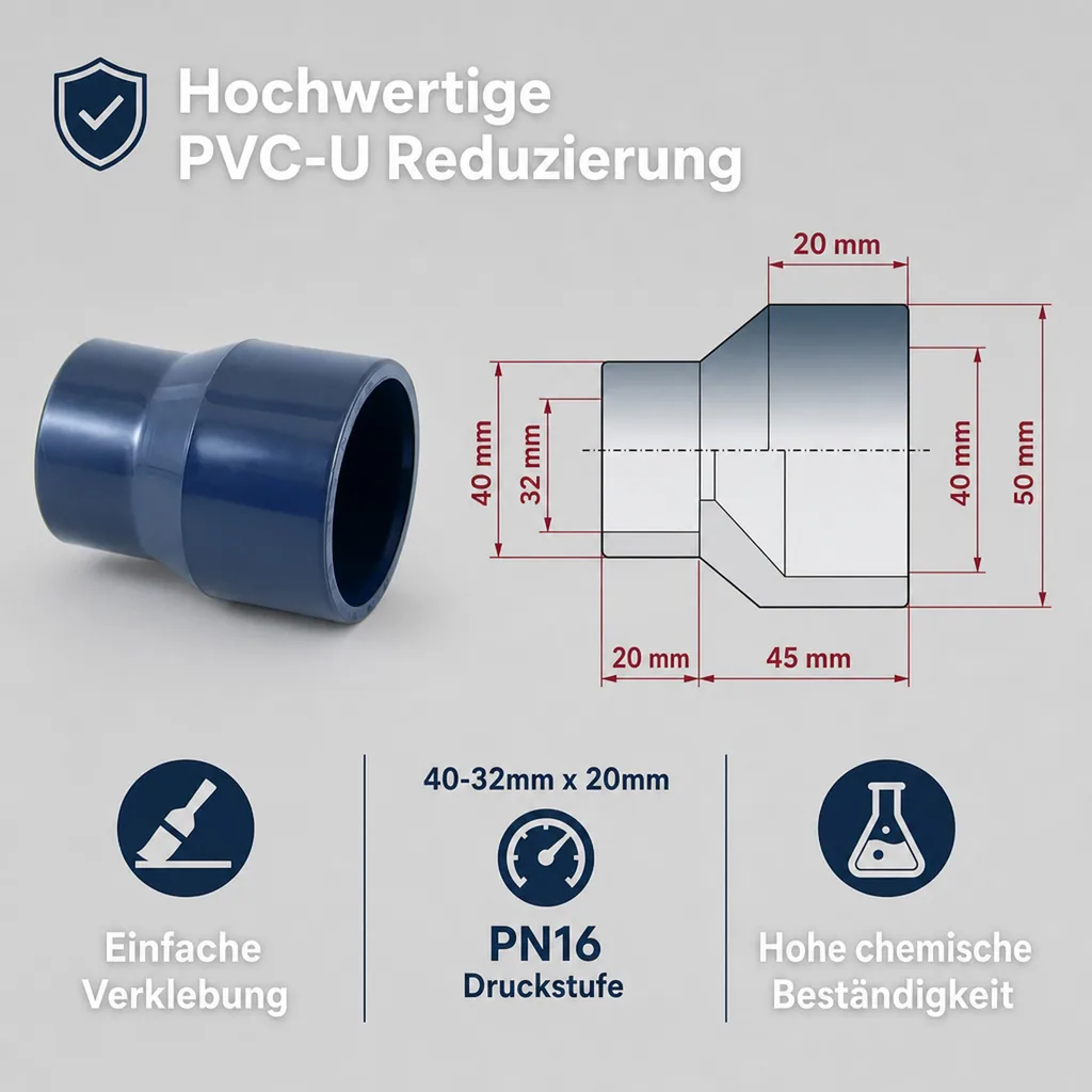PVC Reduzierung lang 40-32mm x 20 mm PN16