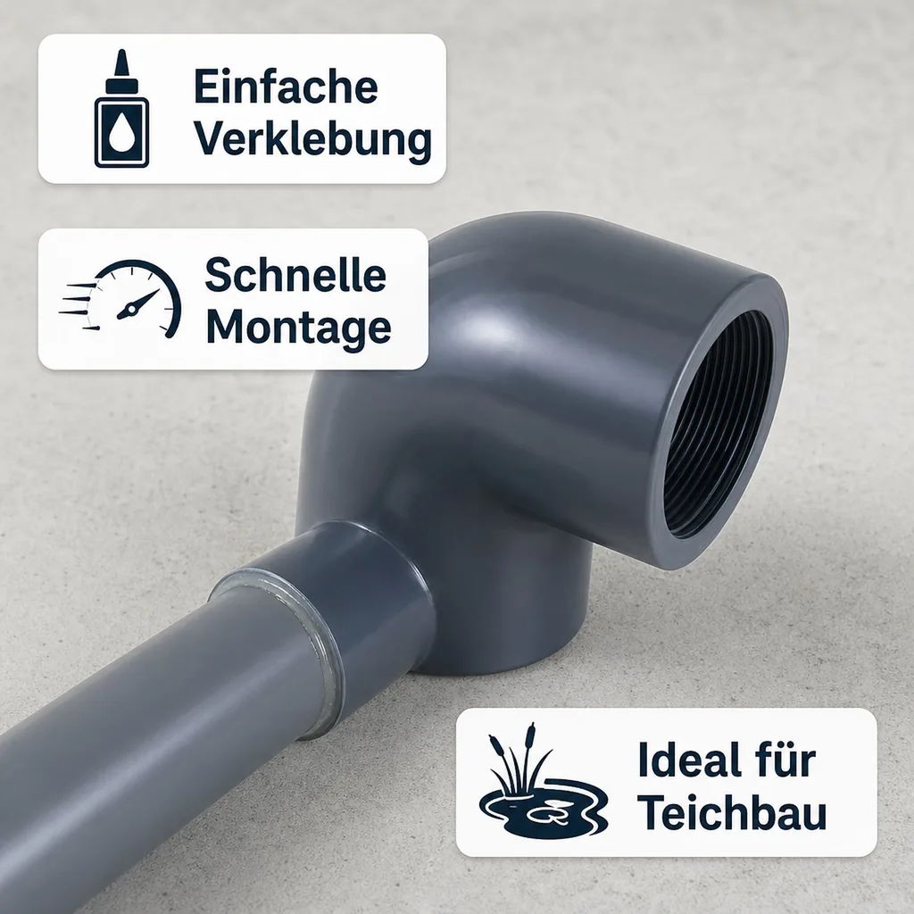 PVC Winkel 90 Grad, PVC-U Fitting, Muffe IG 25 mm x 3/4" PN10
