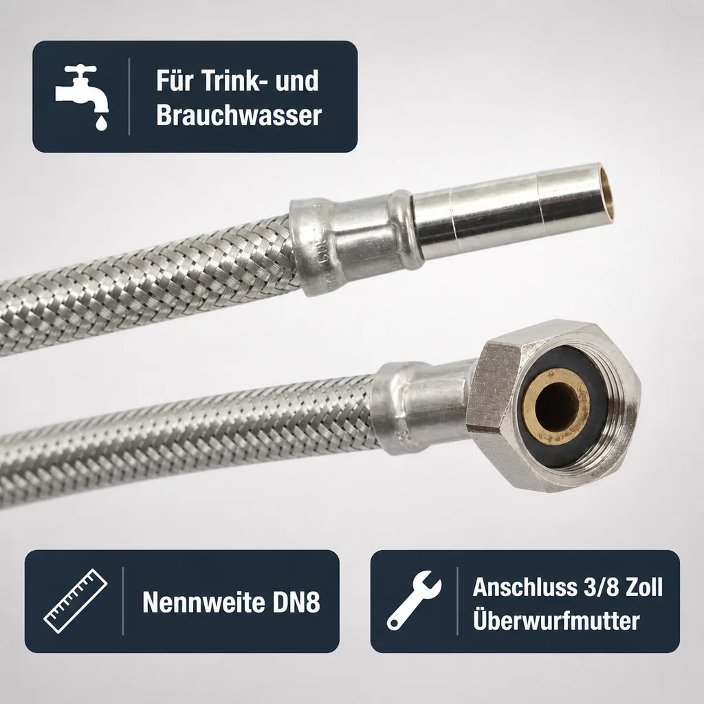 Panzerschlauch, Edelstahl, DN8, flexibel, 3/8 Zoll, 500mm