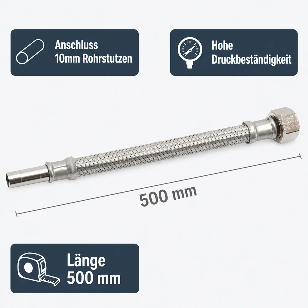 Panzerschlauch, Edelstahl, DN8, flexibel, 3/8 Zoll, 500mm