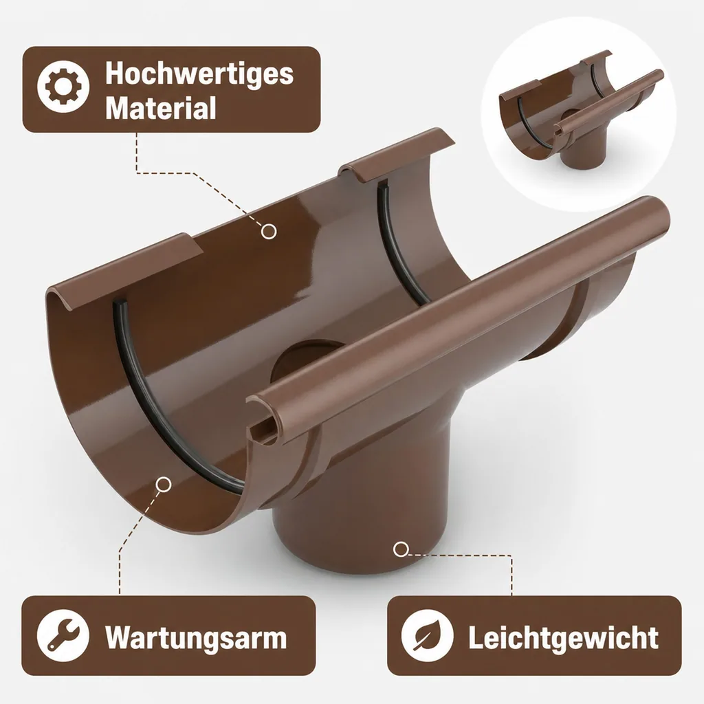 Regenrinne Stutzen braun, System 100/90, Dachrinne