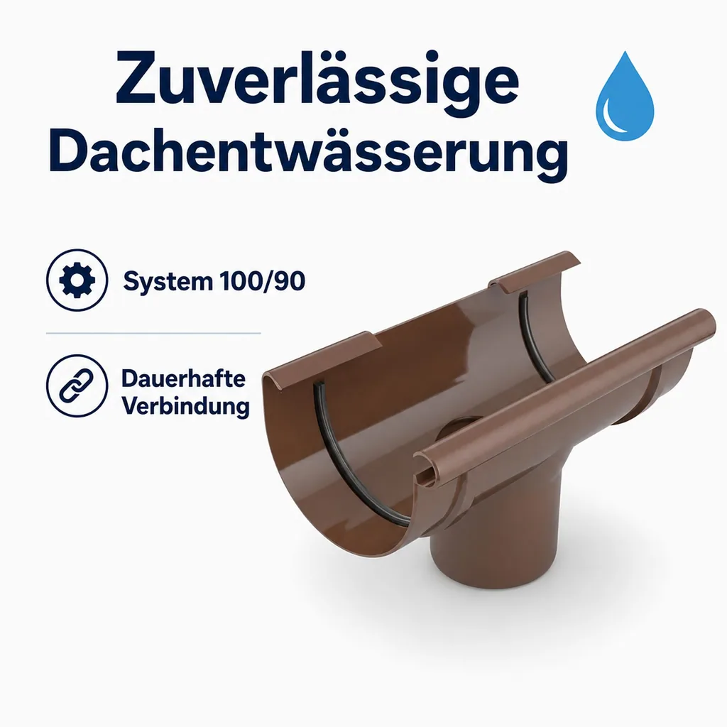 Regenrinne Stutzen braun, System 100/90, Dachrinne