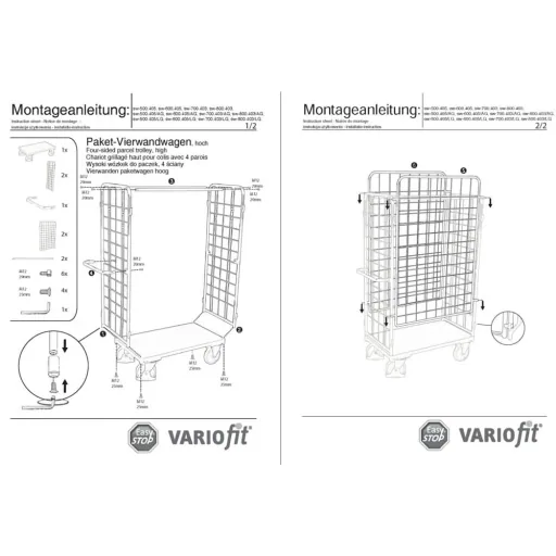 Vierwandwagen hoch XL, Paketwagen, EasySTOP, 500kg Traglast