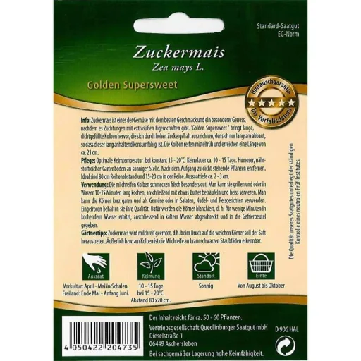 Zuckermais, Maiskolben, Mais Saatgut für Anbau & Ernte