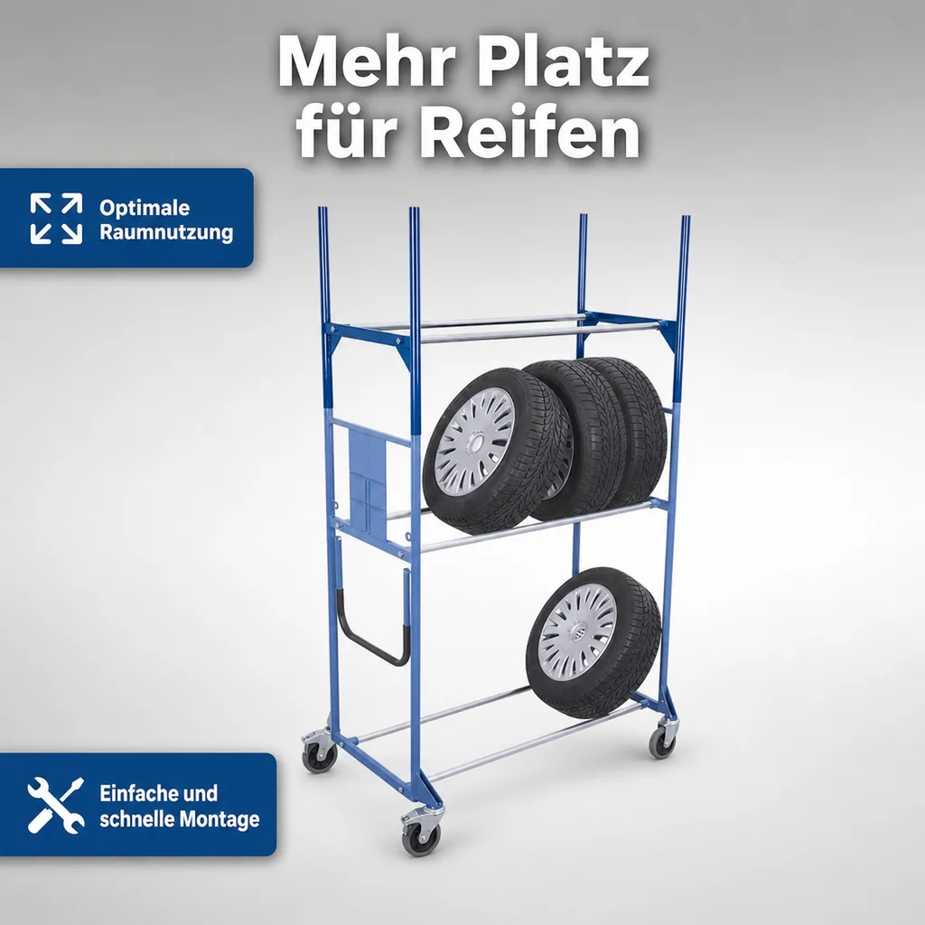 Reifenregal, Zusatzetage, Reifenwagen, 150 kg Traglast