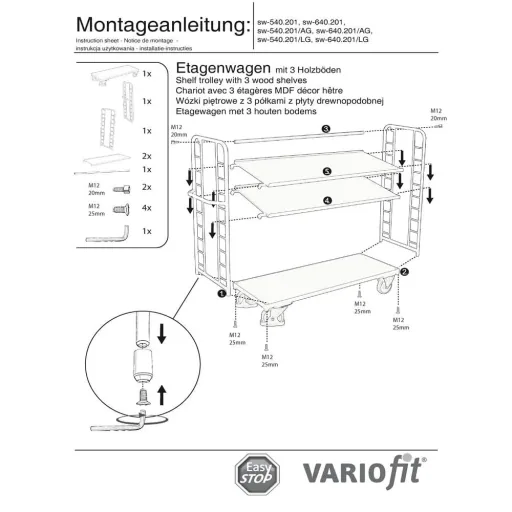 Etagenwagen mit 3 Böden, 400 kg, Transportwagen
