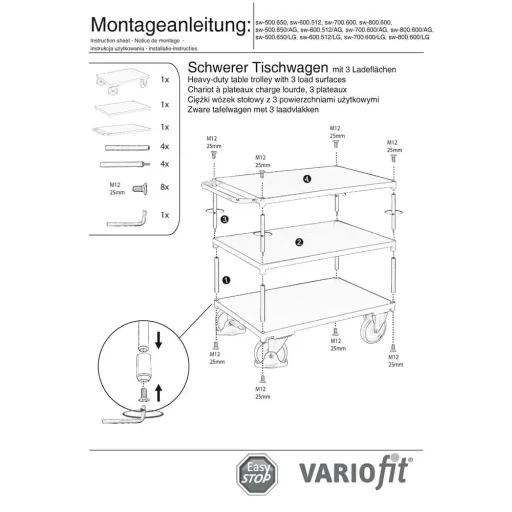 Schwerlast Tischwagen 500 kg mit 3 Ladeflächen