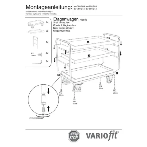 Etagenwagen, Werkstattwagen, Servierwagen, 3 Tabletts, 250 kg Traglast