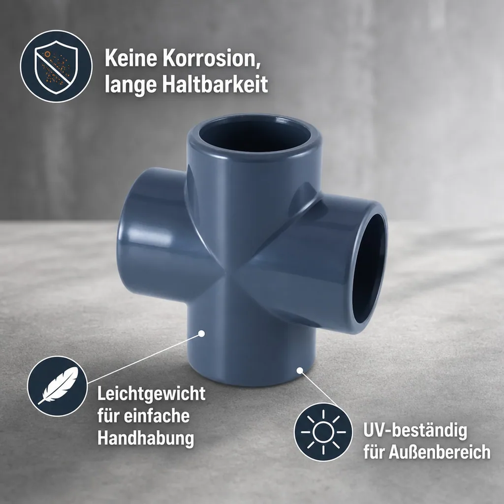 PVC Fittings, PVC Rohrverbinder, PVC-U Kreuz Muffe 25 mm PN16, Hart PVC Fitting