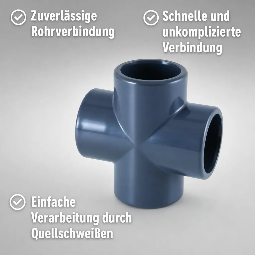 PVC Fittings, PVC Rohrverbinder, PVC-U Kreuz Muffe 25 mm PN16, Hart PVC Fitting
