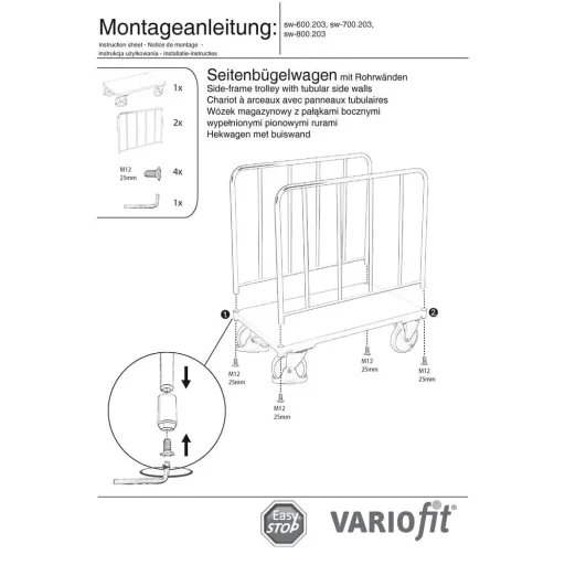 Transportwagen, Seitenbügelwagen Typ S, 400 kg, EasySTOP, Rohrwandwagen