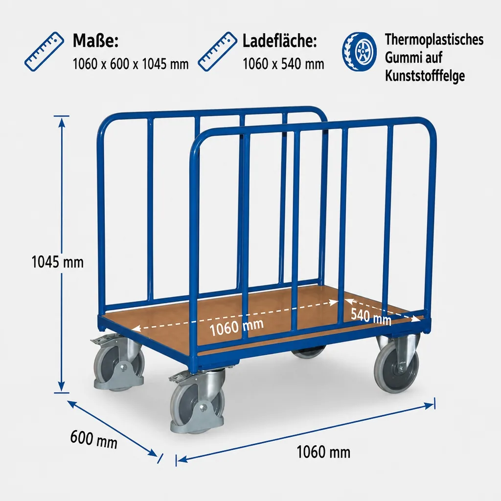 Transportwagen, Seitenbügelwagen Typ S, 400 kg, EasySTOP, Rohrwandwagen