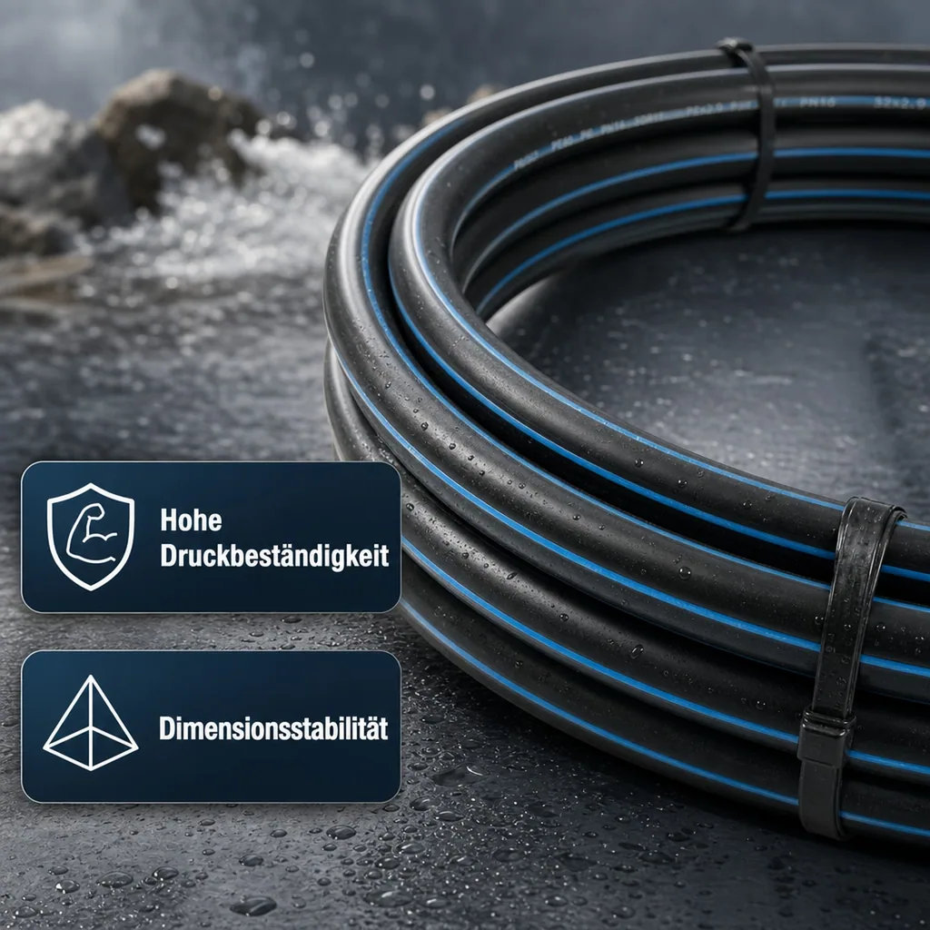 PE80 Rohr, 32mm Druckrohr, Wasserrohr, SDR 11, 12,5 bar, 1m, DVGW-Zertifiziert