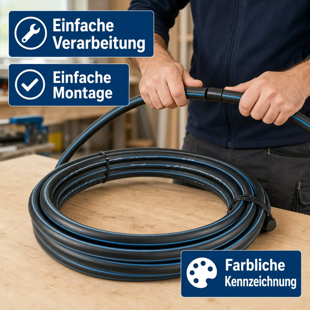 PE80 Rohr, 32mm Druckrohr, Wasserrohr, SDR 11, 12,5 bar, 1m, DVGW-Zertifiziert