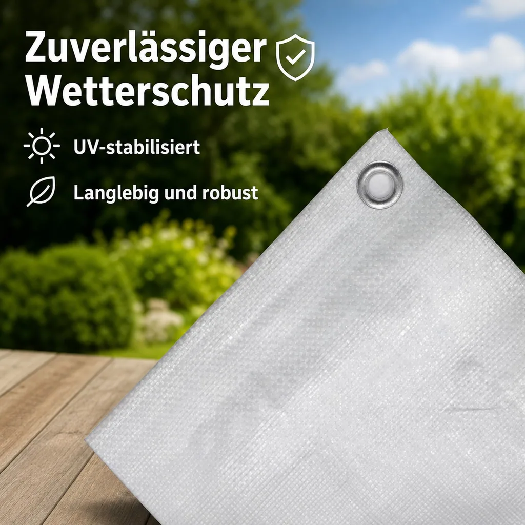 Abdeckplane 8x10m, 180g/m², (80m²), wasserdicht, UV-stabil, weiße Plane