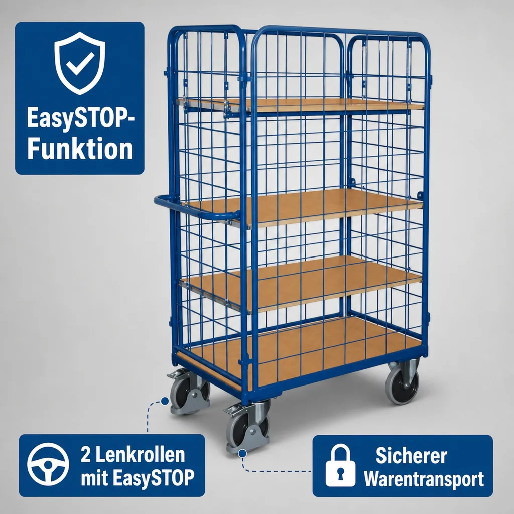 Vierwandwagen, hoch, 3 Böden, XL, EasySTOP