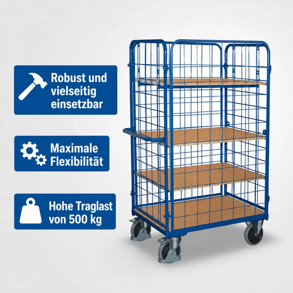 Vierwandwagen, hoch, 3 Böden, XL, EasySTOP