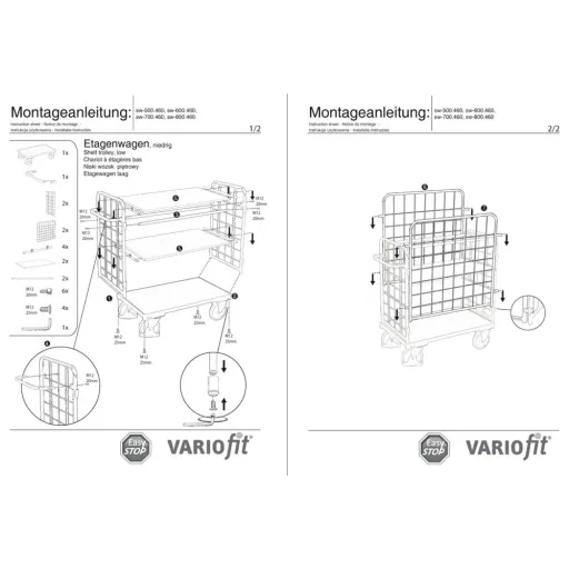 Vierwandwagen mit 3 Böden, XL, 500kg Traglast, EasySTOP