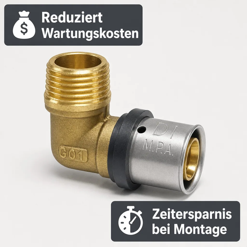 Pressfitting, Übergangswinkel 26 x 3, 3/4 Zoll AG, Winkel