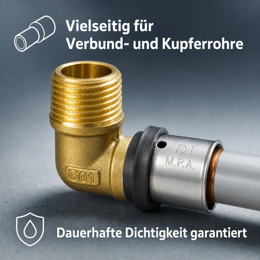Pressfitting, Übergangswinkel 26 x 3, 3/4 Zoll AG, Winkel