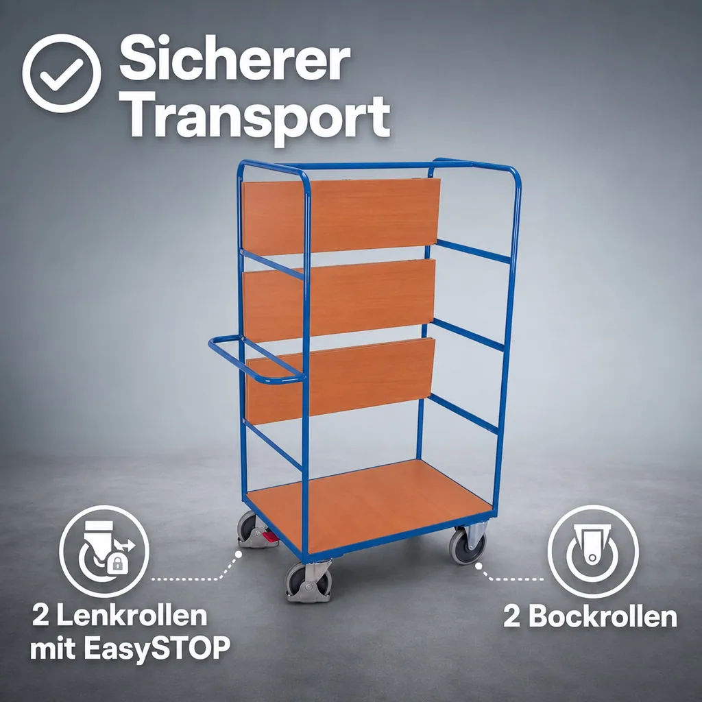 Etagenwagen hoch mit 3 klappbaren Böden Typ M + EasySTOP