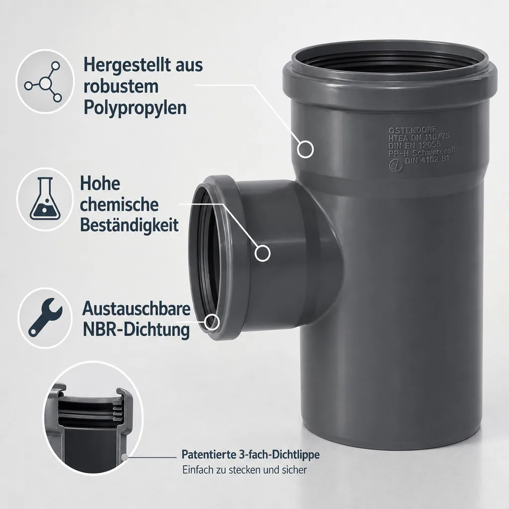 HT Rohr Abzweig 110/75, 87 Grad, Abwasserrohr Abzweig, Hausentwässerung