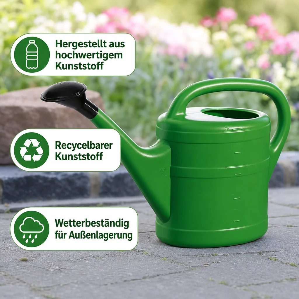 Gießkanne 5 Liter, Kunststoff, grün, mit Brause