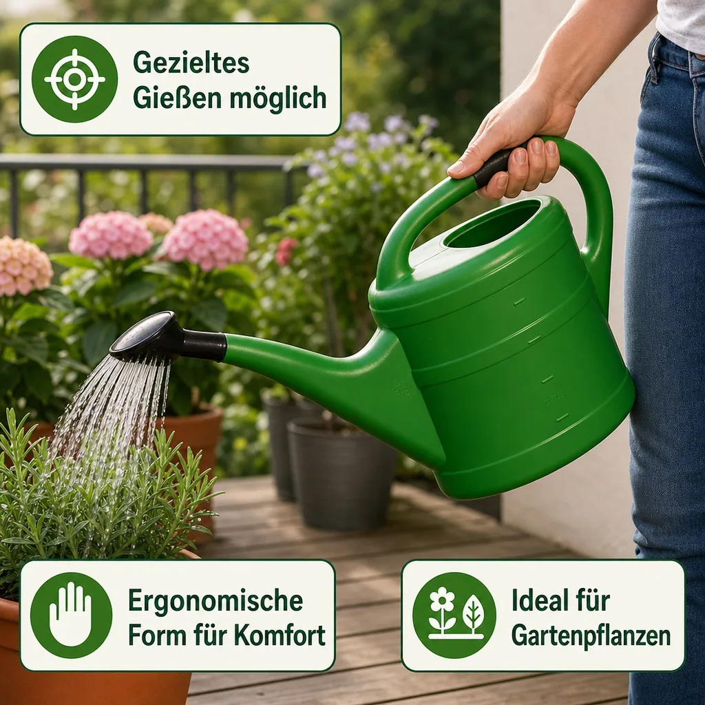 Gießkanne 5 Liter, Kunststoff, grün, mit Brause