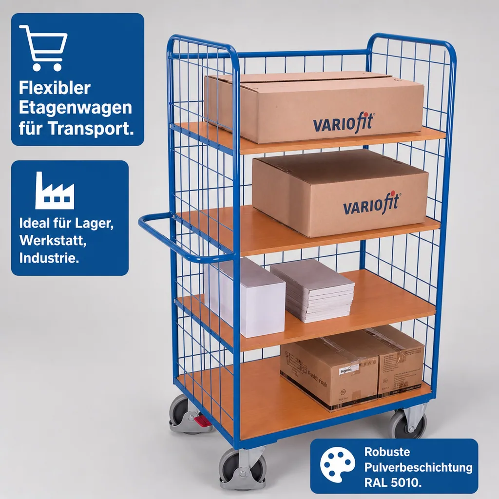 Etagenwagen, klappbarer Wagen, 3 Böden, EasySTOP, 500kg Traglast