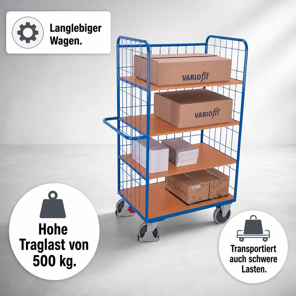 Etagenwagen, klappbarer Wagen, 3 Böden, EasySTOP, 500kg Traglast