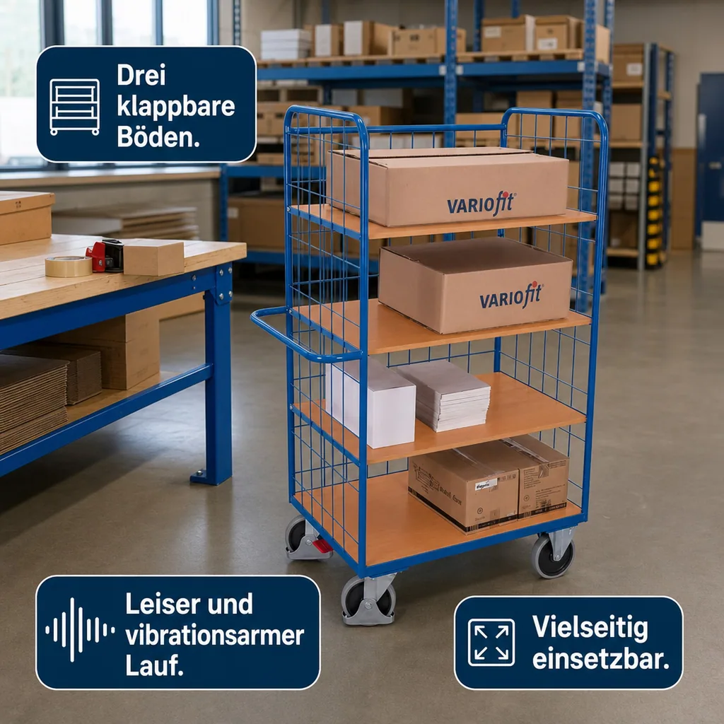Etagenwagen, klappbarer Wagen, 3 Böden, EasySTOP, 500kg Traglast