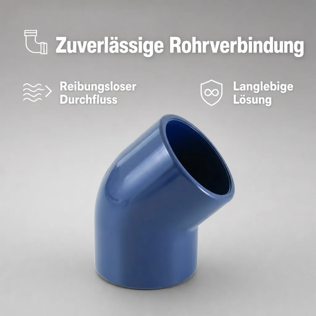 PVC Winkel 45 Grad, 40mm Muffe, PN16 Klebefitting