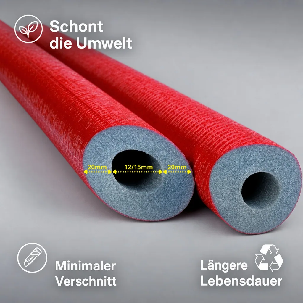 Rohrisolierung 15mm, Heizungsrohr Isolierung, Dämmung 20mm, 2m