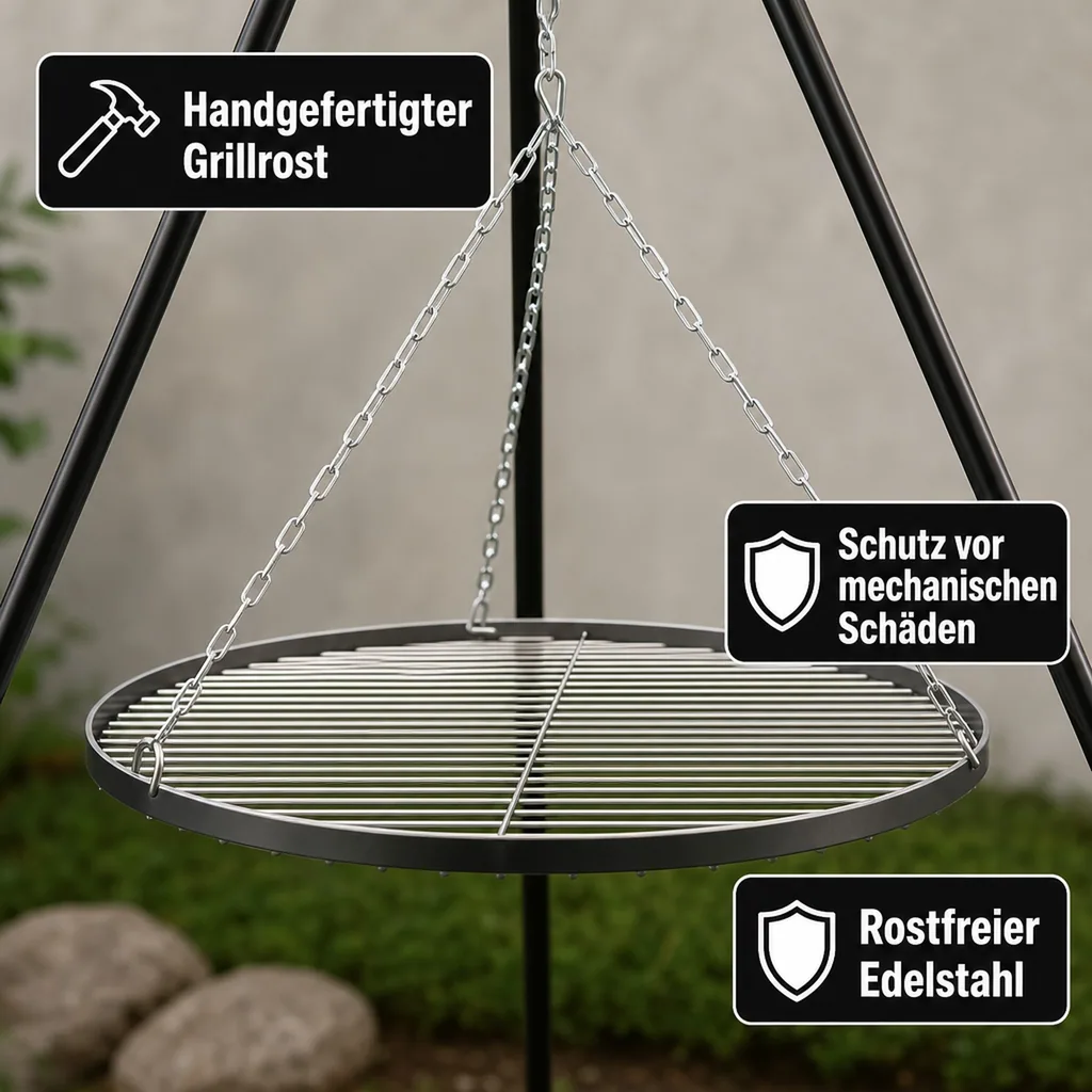 Schwenkgrill, Dreibein, Grillrost 50 cm, 180 cm