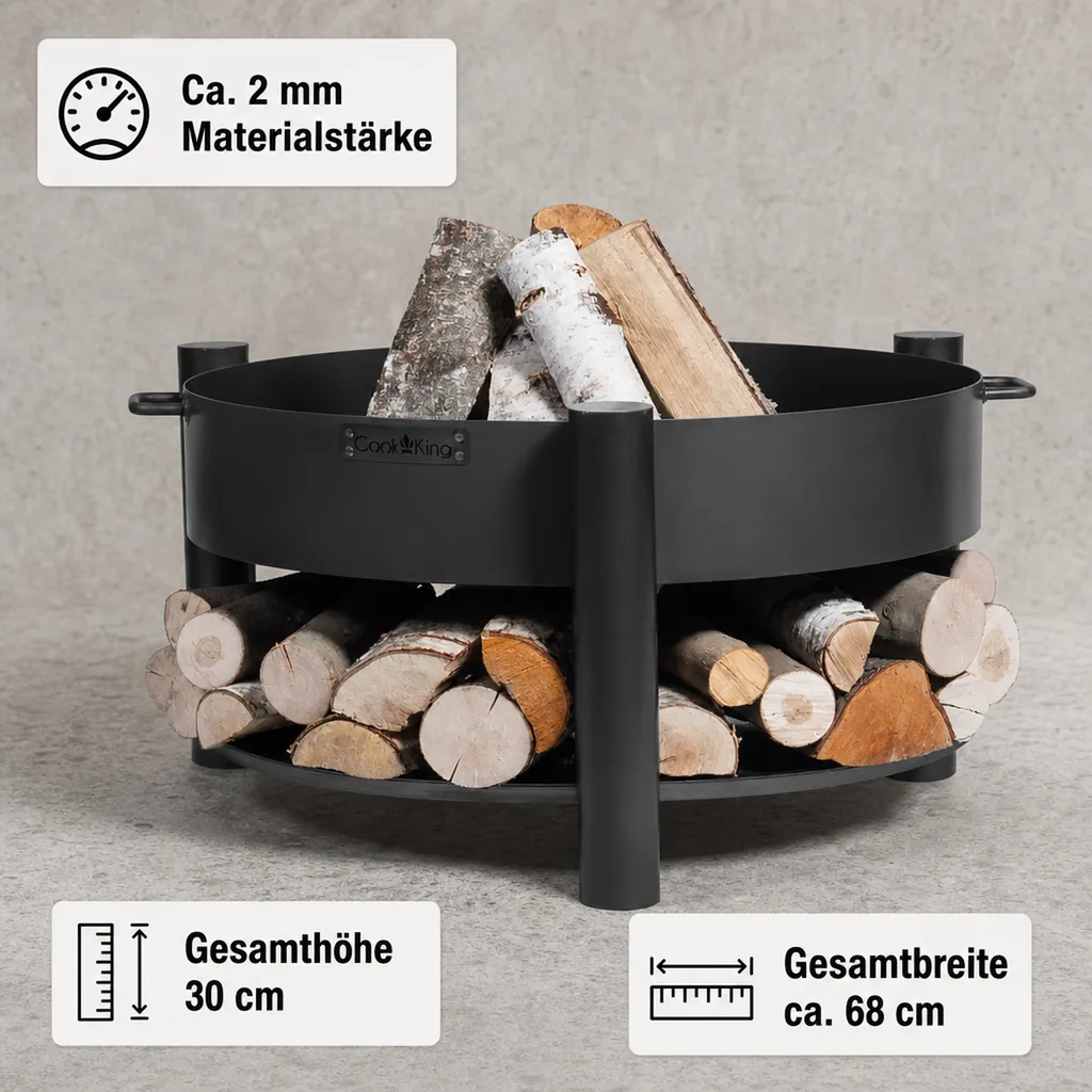 Feuerschale 60 cm, Naturstahl, Feuerstelle Garten, Handgefertigt