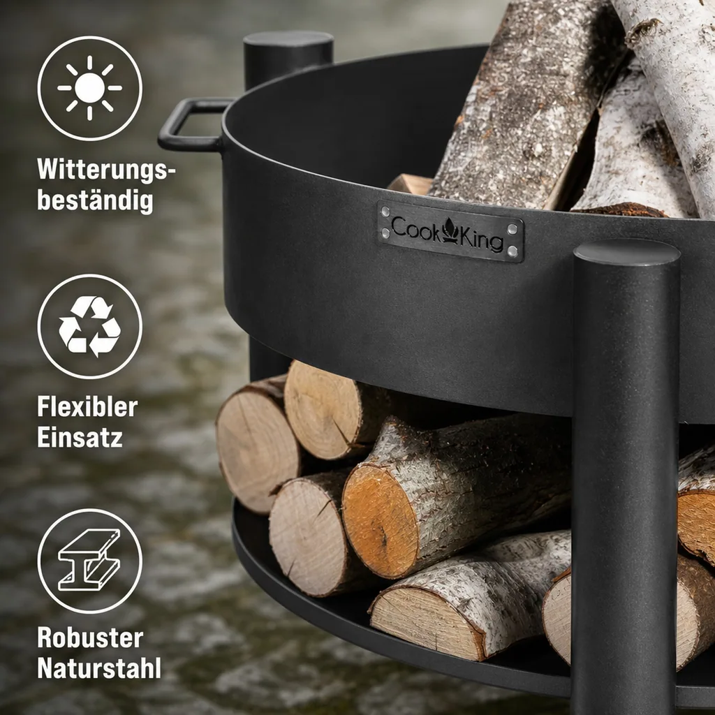 Feuerschale 60 cm, Naturstahl, Feuerstelle Garten, Handgefertigt