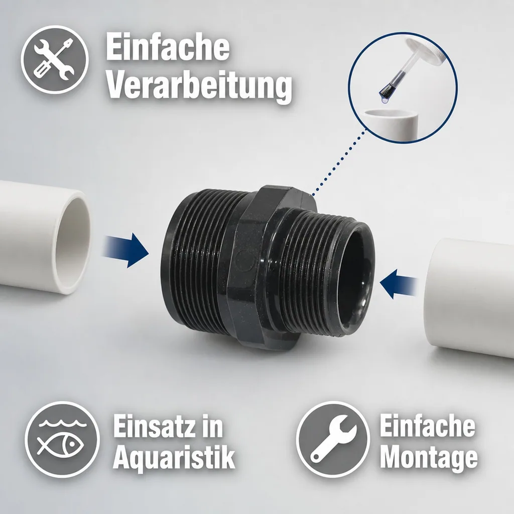 PVC Fittings, Doppelnippel reduziert, PVC Reduzierung 2" x 1 1/2"