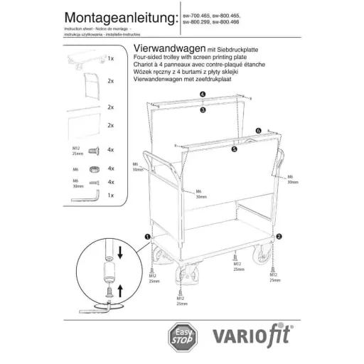 Transportwagen 1000 kg, Vierwandwagen, gummibereift, mit EasySTOP