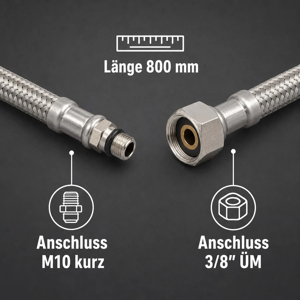 Panzerschlauch, Edelstahl, DN8, Flexibel, 800mm