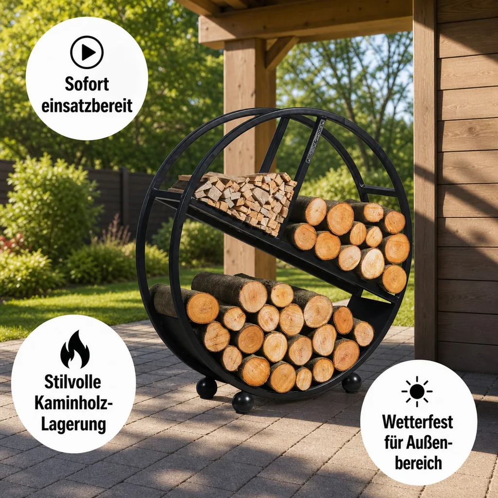 Kaminholzregal Stahl 80 cm, Brennholzregal Modern, Naturstahl